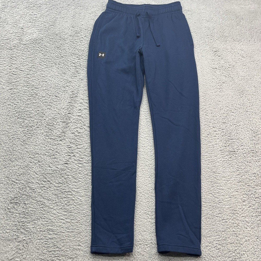 Under Armour Fleece Sweatpants Mens M Blue Loose Fit Open Hem Tapered Drawstring